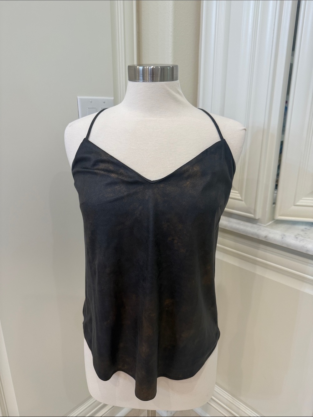 Lavender Brown/Black (gold foil )  Satin Slip Cami with Thin Straps